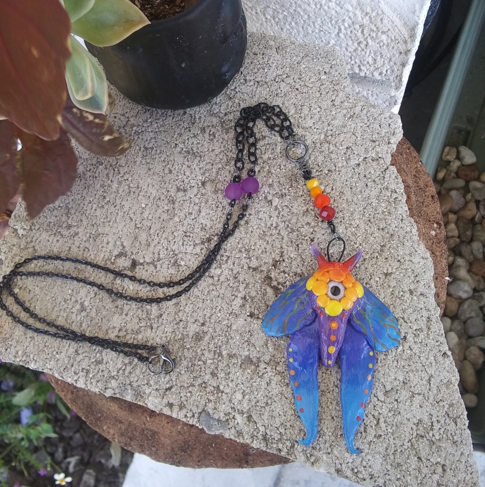 Handmade Clay Sunset Moth Statement Necklace